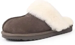 FANTURE Genuine Australian Sheepskin Women Slippers, Memory Foam Fluffy Shearling Slippers Indoor Outdoor House Shoes with Warm Lining