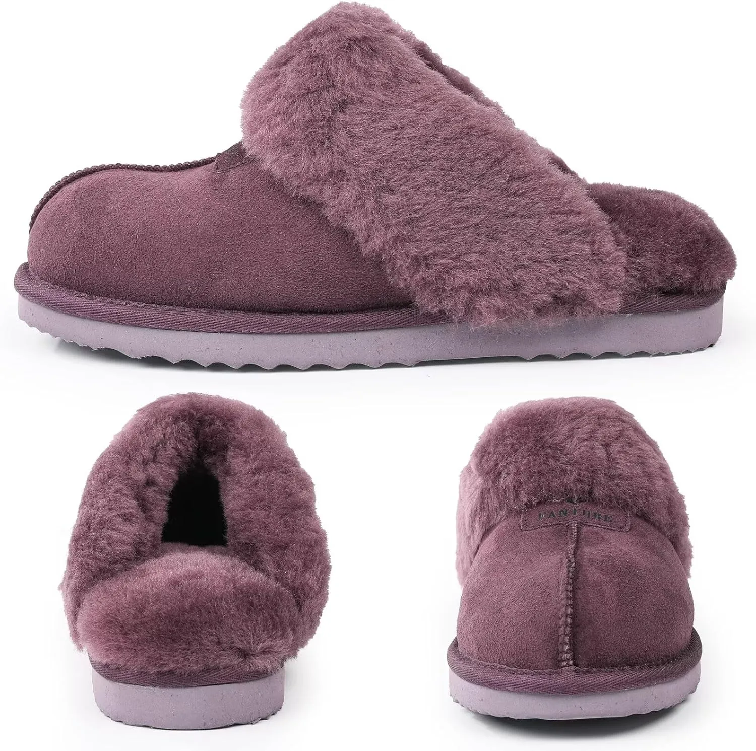 FANTURE Genuine Australian Sheepskin Women Slippers, Memory Foam Fluffy Shearling Slippers Indoor Outdoor House Shoes with Warm Lining