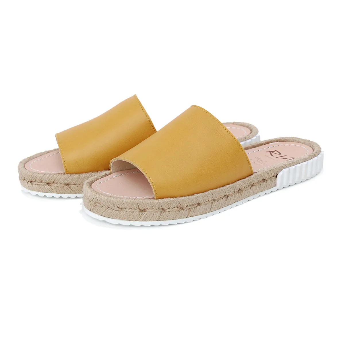 Feliz Spanish Leather Slides in Sun Yellow