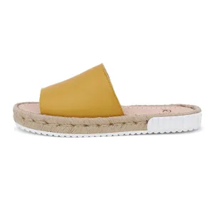 Feliz Spanish Leather Slides in Sun Yellow