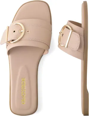Flat Sandals for Women Fashion Square Open Toe Slip On Slides Sandals Summer