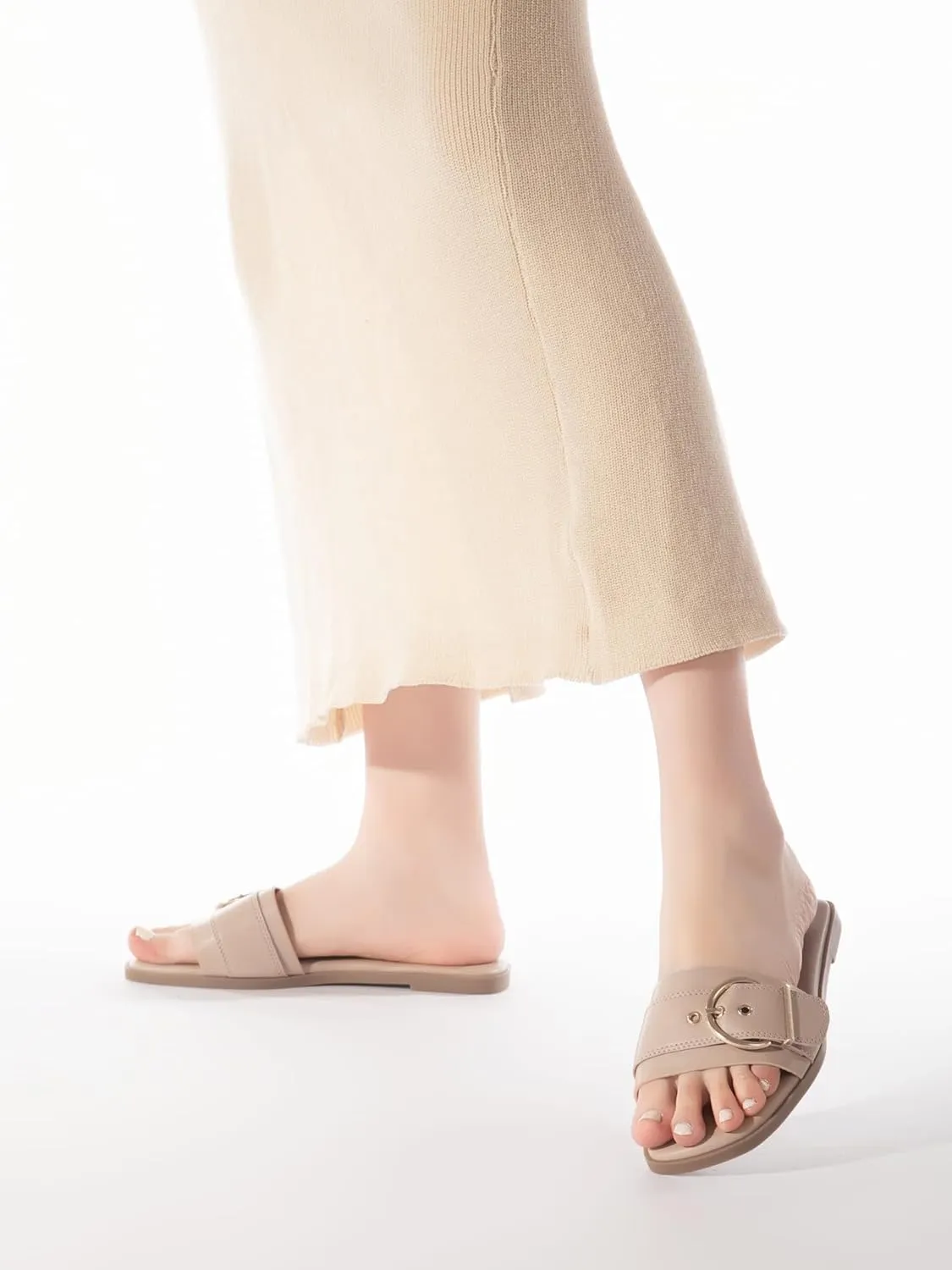 Flat Sandals for Women Fashion Square Open Toe Slip On Slides Sandals Summer