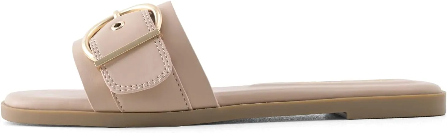 Flat Sandals for Women Fashion Square Open Toe Slip On Slides Sandals Summer