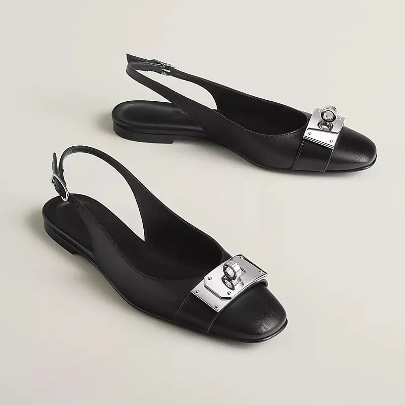 Flats for Women Pointed Toe Slingback Flats Slip On Casual Work Ballet Flats Metal Buckle Flat