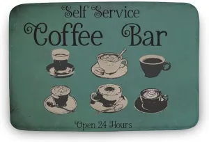 Floor Rug Self Service Coffee Bar Open 24 Hours Doormat Entryway Front Porch Rugs Anti-Skid Bottom Floor Indoor Outdoor Carpet for Farmhouse Patio Kitchen Home Decor 16x24 Inch