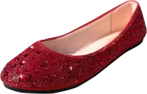 Forever Link Womens Closed Toe Rhinestone Crystal Ballet Ballerina Slip On Flat Sandals Shoes