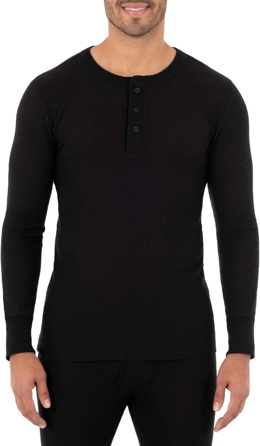 Fruit of the Loom mens Recycled Waffle Thermal Underwear Henley Top