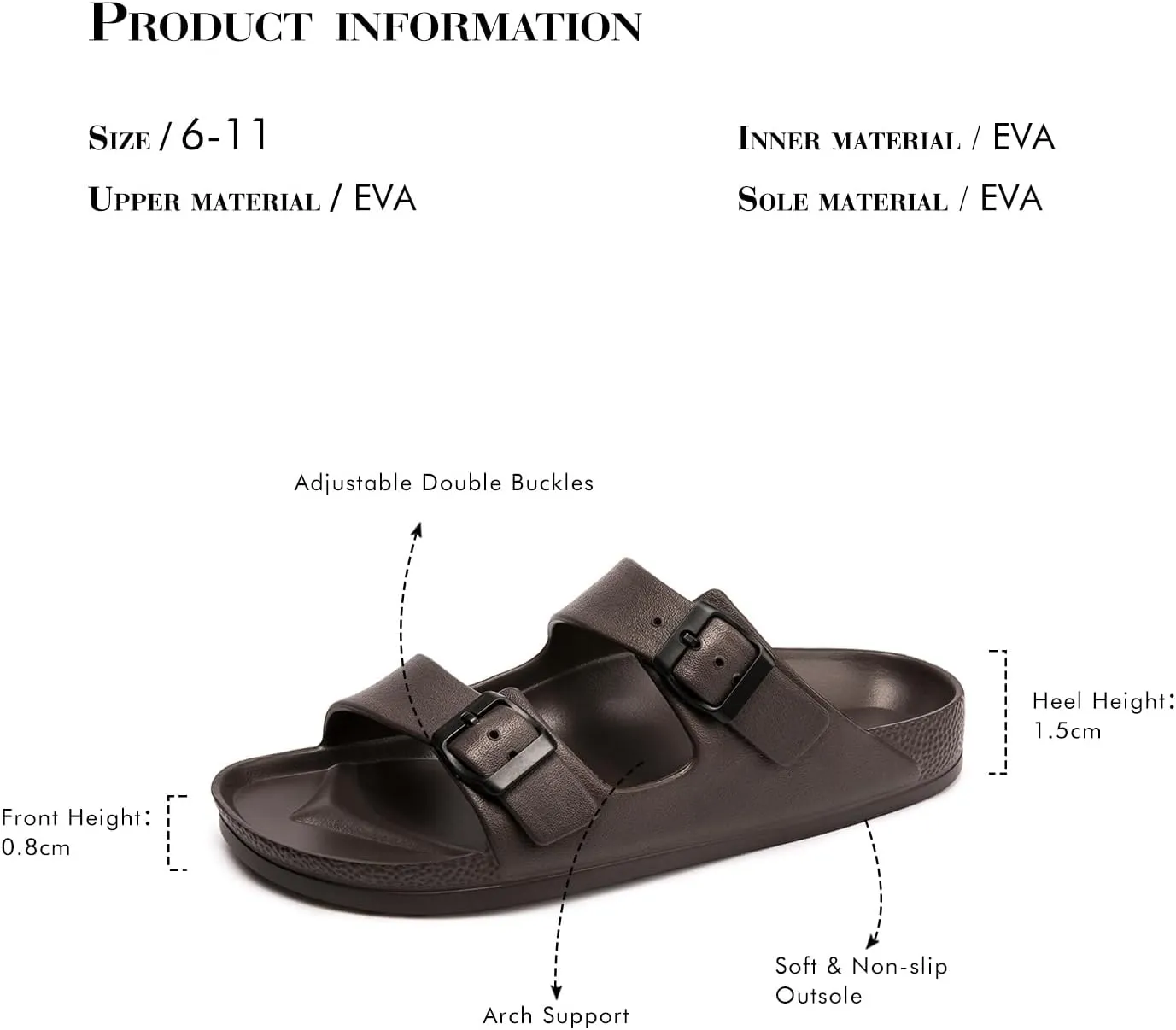 FUNKYMONKEY Women's Comfort Slides Double Buckle Adjustable Plastics Flat Sandals