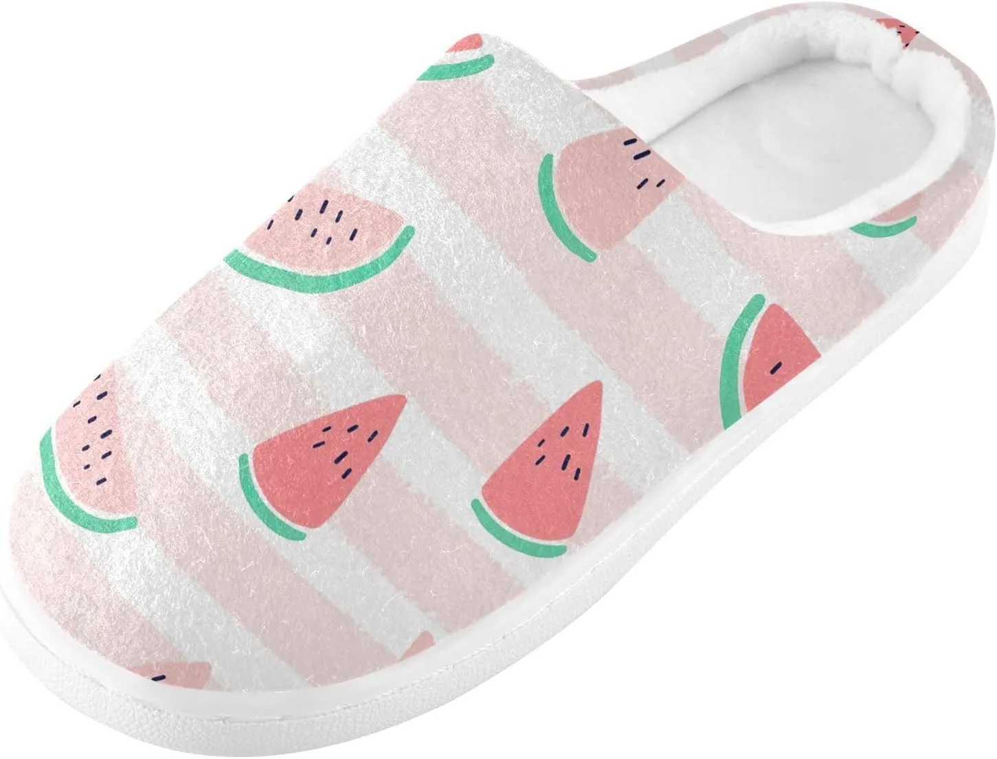 GAIGEO Cozy Slippers Summer Watermelon Lemon Pink, Lined Indoor/Outdoor Fuzzy House Shoes, Soft Slippers for Women