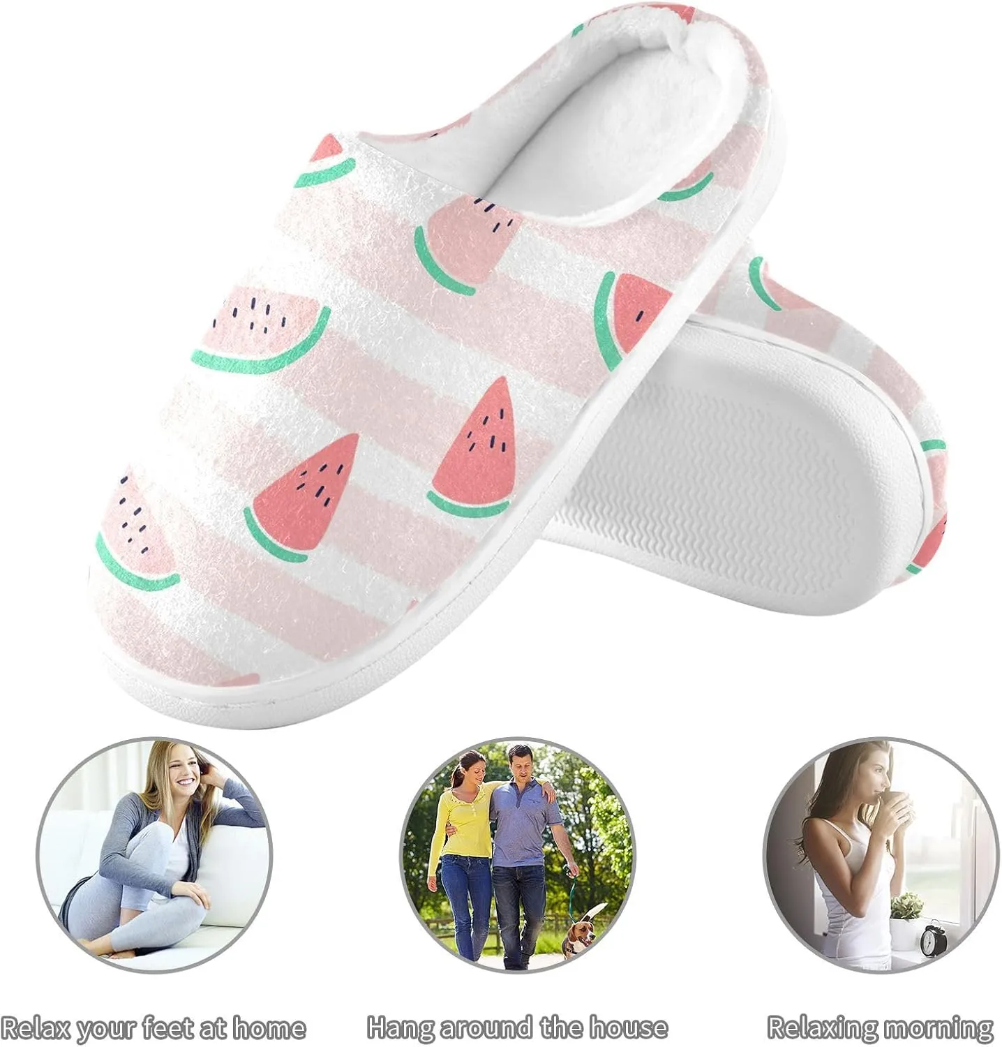 GAIGEO Cozy Slippers Summer Watermelon Lemon Pink, Lined Indoor/Outdoor Fuzzy House Shoes, Soft Slippers for Women