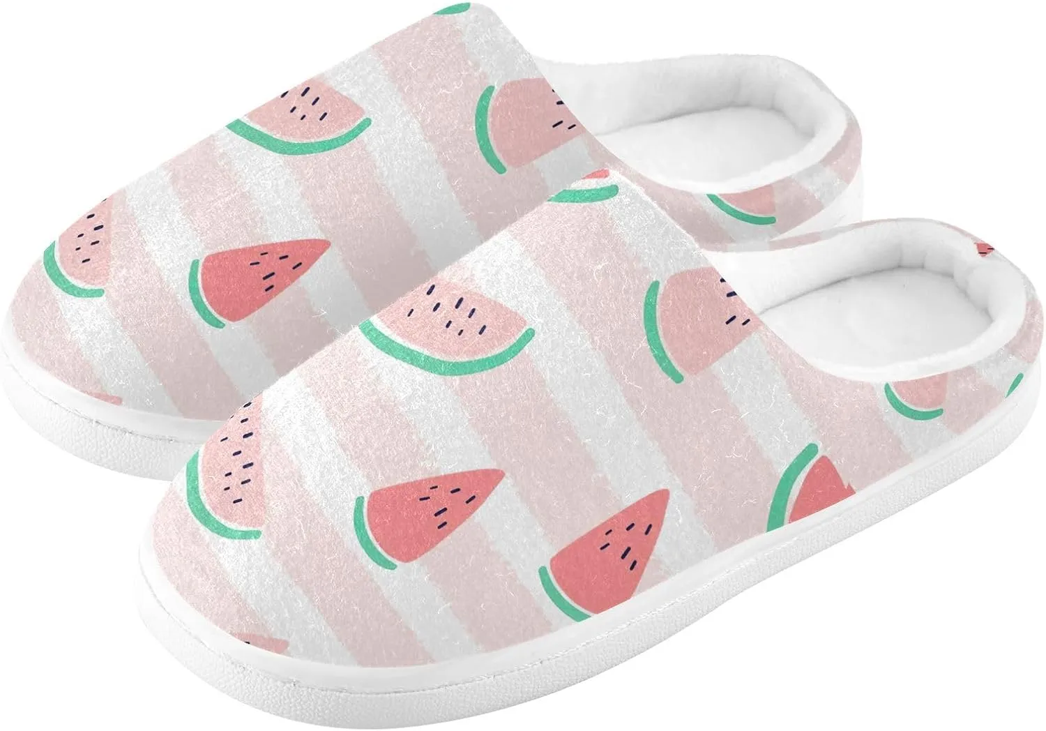 GAIGEO Cozy Slippers Summer Watermelon Lemon Pink, Lined Indoor/Outdoor Fuzzy House Shoes, Soft Slippers for Women