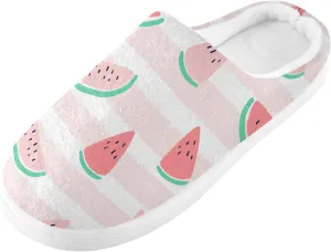 GAIGEO Cozy Slippers Summer Watermelon Lemon Pink, Lined Indoor/Outdoor Fuzzy House Shoes, Soft Slippers for Women