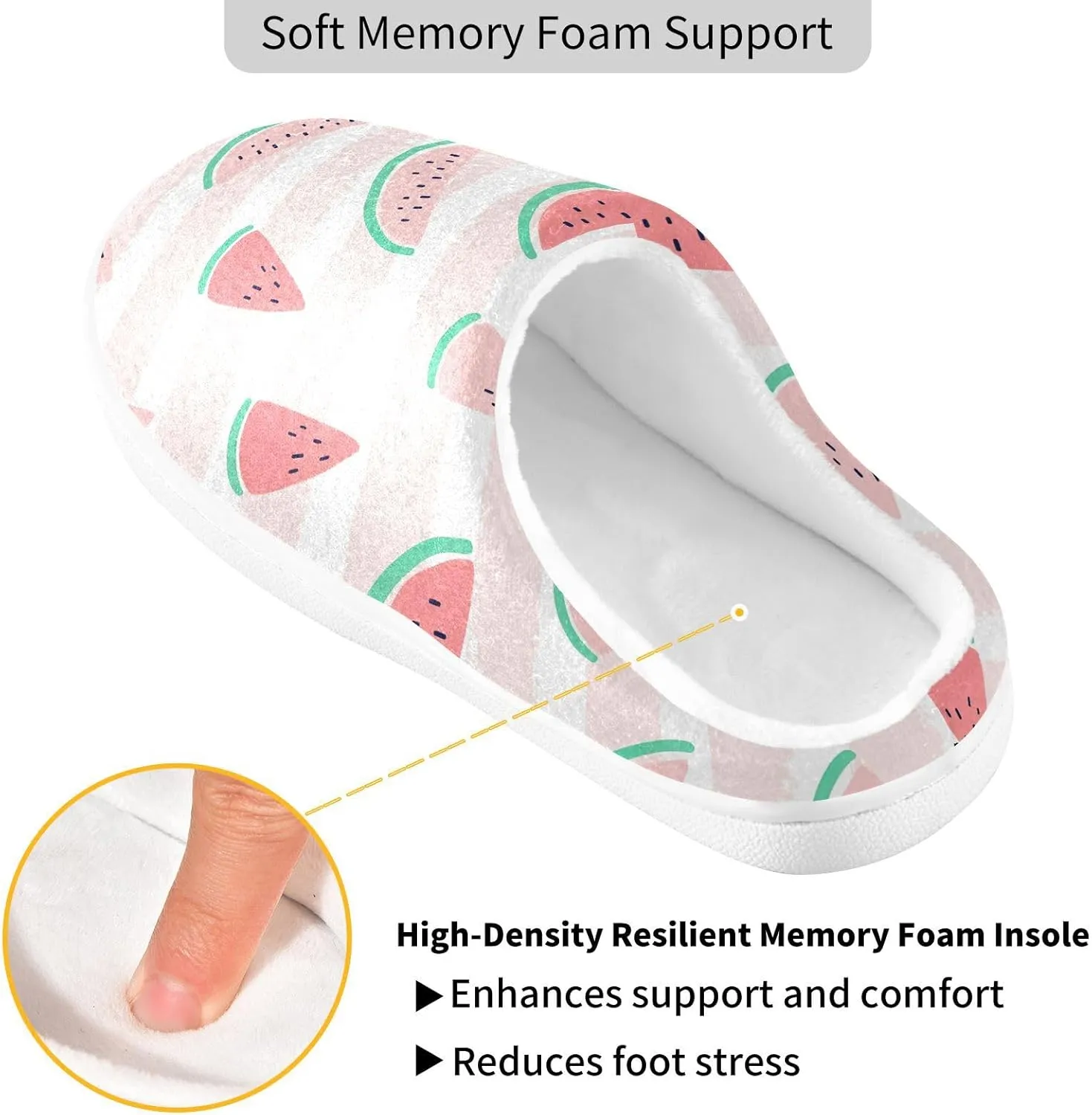 GAIGEO Cozy Slippers Summer Watermelon Lemon Pink, Lined Indoor/Outdoor Fuzzy House Shoes, Soft Slippers for Women
