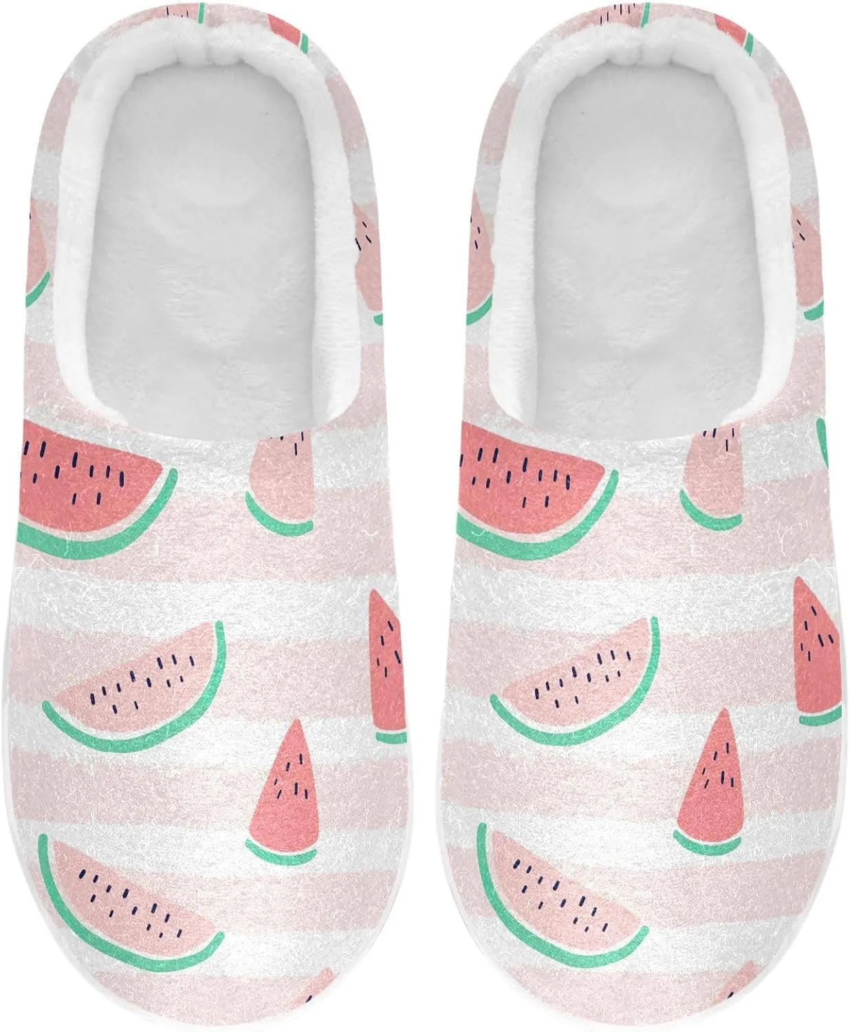 GAIGEO Cozy Slippers Summer Watermelon Lemon Pink, Lined Indoor/Outdoor Fuzzy House Shoes, Soft Slippers for Women