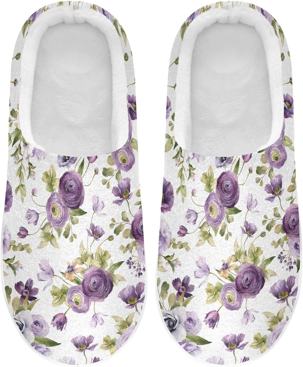GAIGEO Mens House Slippers Elegant Floral Stripes, Memory Foam Slippers for Women for Indoor Bedroom, Warm Winter House Shoes