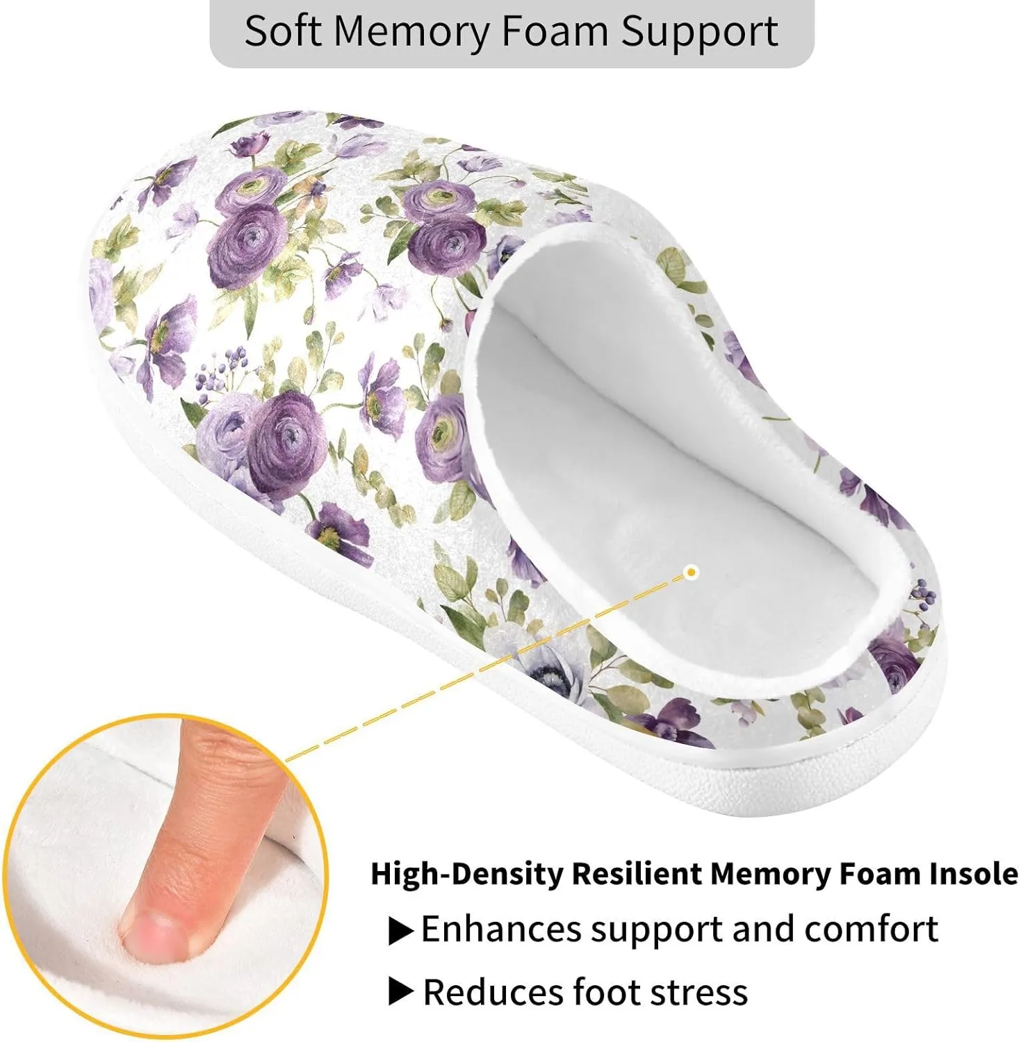 GAIGEO Mens House Slippers Elegant Floral Stripes, Memory Foam Slippers for Women for Indoor Bedroom, Warm Winter House Shoes