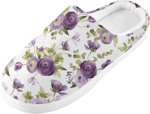 GAIGEO Mens House Slippers Elegant Floral Stripes, Memory Foam Slippers for Women for Indoor Bedroom, Warm Winter House Shoes