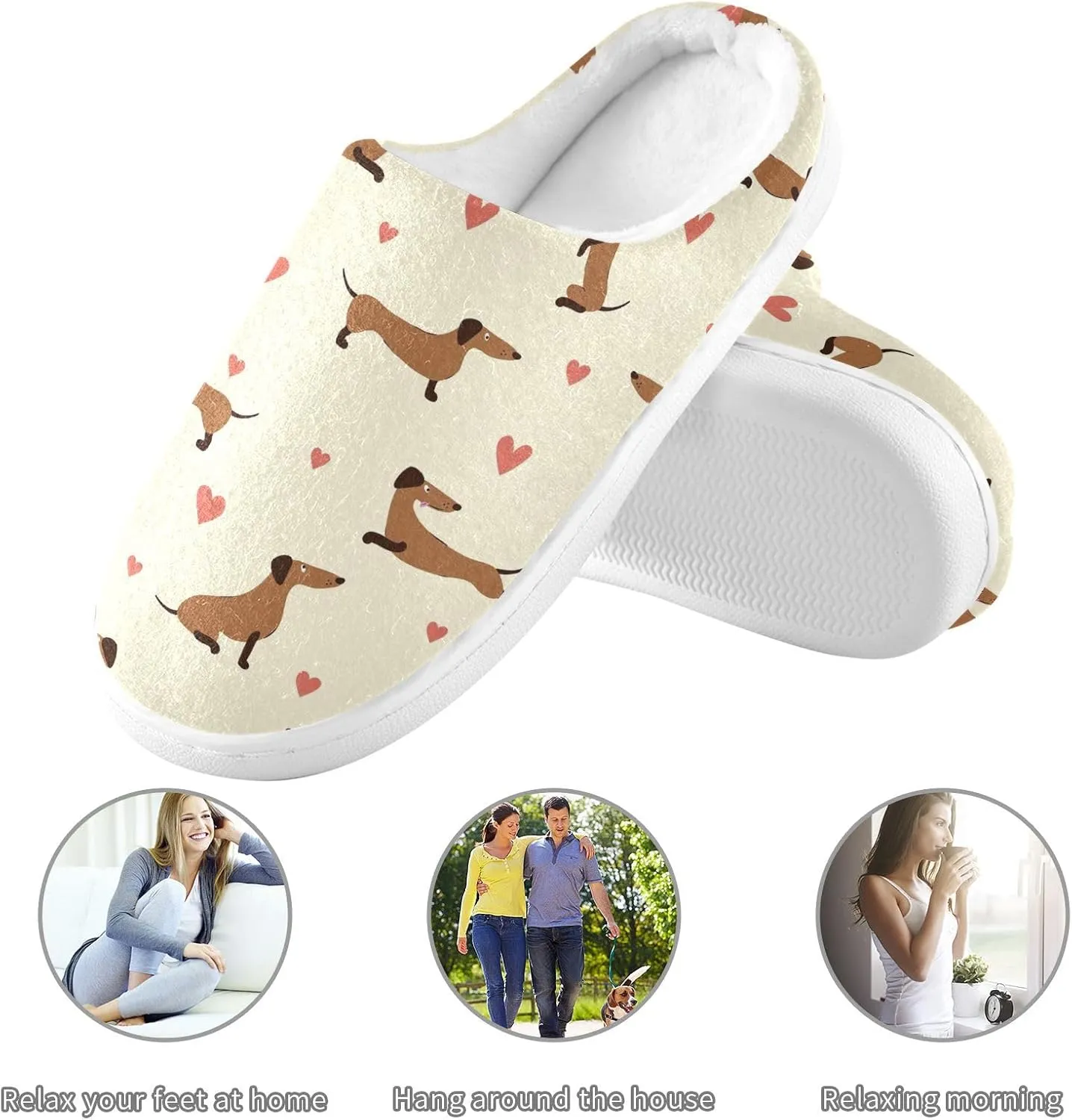 GAIGEO Womens Indoor Slippers Valentine Love White, Warm Ladies Slippers for Indoor/Outdoor, Ideal for Winter