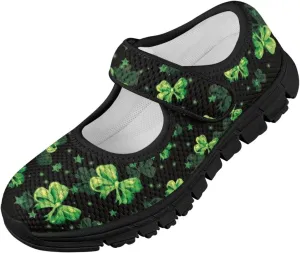 Girls Slip On Casual Shoes St. Patrick's Day Easter Shoes Comfort Non Slip Travel Walking Shoe Mesh Sneaker Black Sole US 11-15