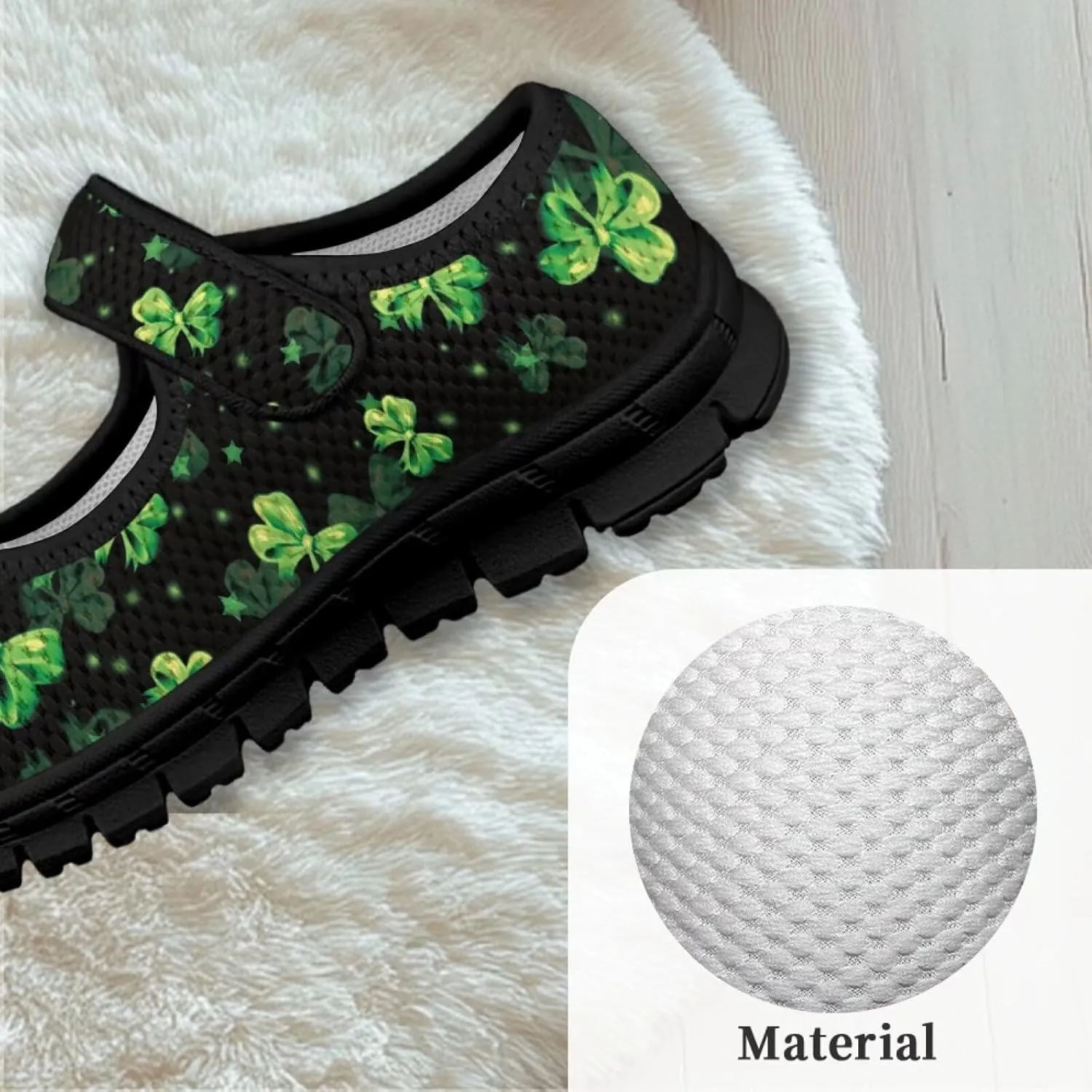 Girls Slip On Casual Shoes St. Patrick's Day Easter Shoes Comfort Non Slip Travel Walking Shoe Mesh Sneaker Black Sole US 11-15