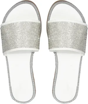 GORGLITTER Rhinestone Sparkly Sandals Dressy Slip on Summer Casual Fancy Flat Sandals Glitter Open Toe Slides