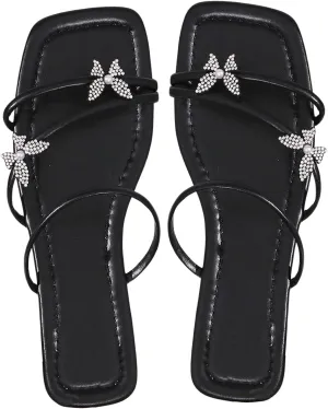 GORGLITTER Women's Strappy Flat Sandals Cute Dressy Open Toe Slip on Slide Sandals