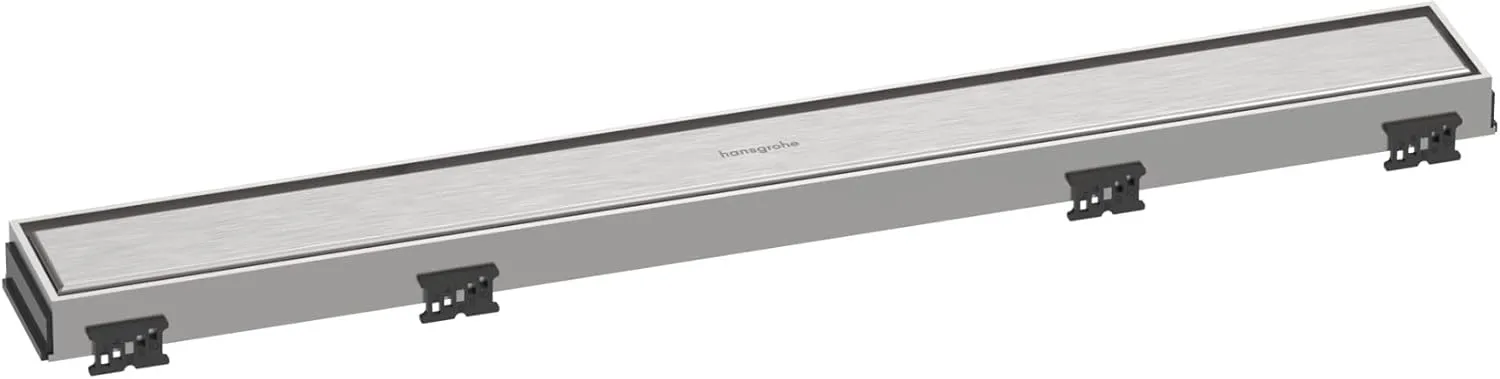 hansgrohe RainDrain Match Linear Tileable Shower Drain for 23 5/8" Rough with Height Adjustable Frame in Brushed Stainless Steel, Stainless Steel Rectangle Shower Floor Drain
