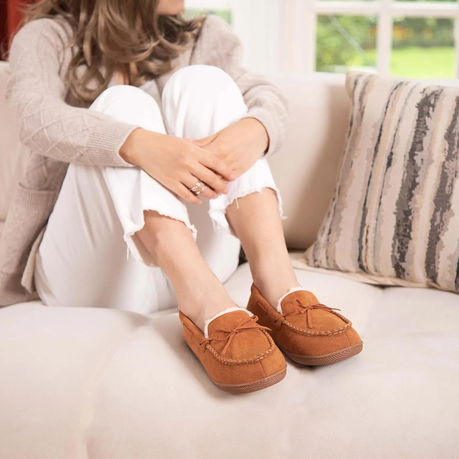 HomeTop Women's Moccasins House Slippers Memory Foam Indoor Outdoor Ladies Shoes