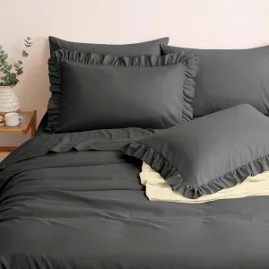 Horbaunal Dark Grey Ruffle Sheets Full Size 6 Piece, Fits 16" Deep Mattress, Microfiber Charcoal Grey Full Sheets with 2 Ruffled Pillowcases, Shabby Chic Bed Sheet Set