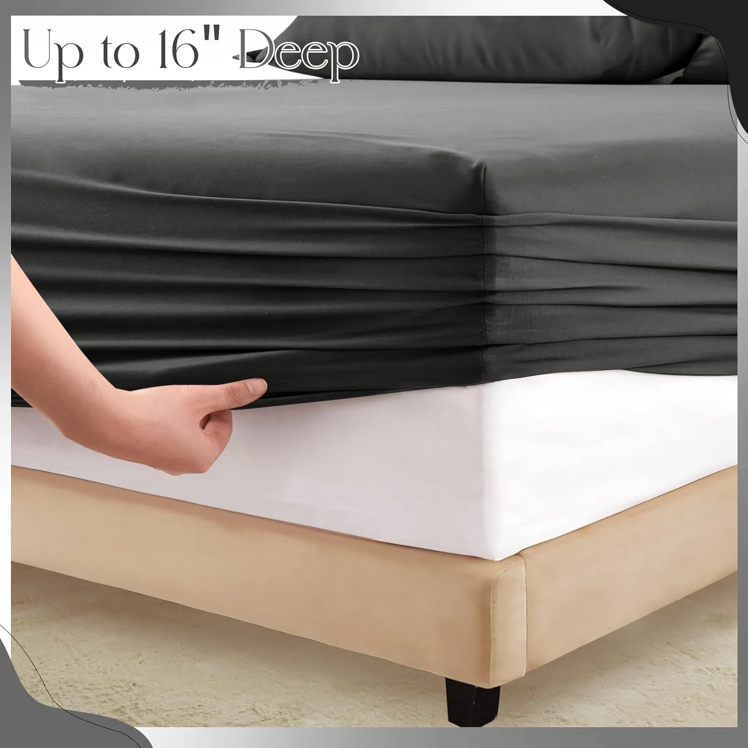 Horbaunal Dark Grey Ruffle Sheets Full Size 6 Piece, Fits 16" Deep Mattress, Microfiber Charcoal Grey Full Sheets with 2 Ruffled Pillowcases, Shabby Chic Bed Sheet Set