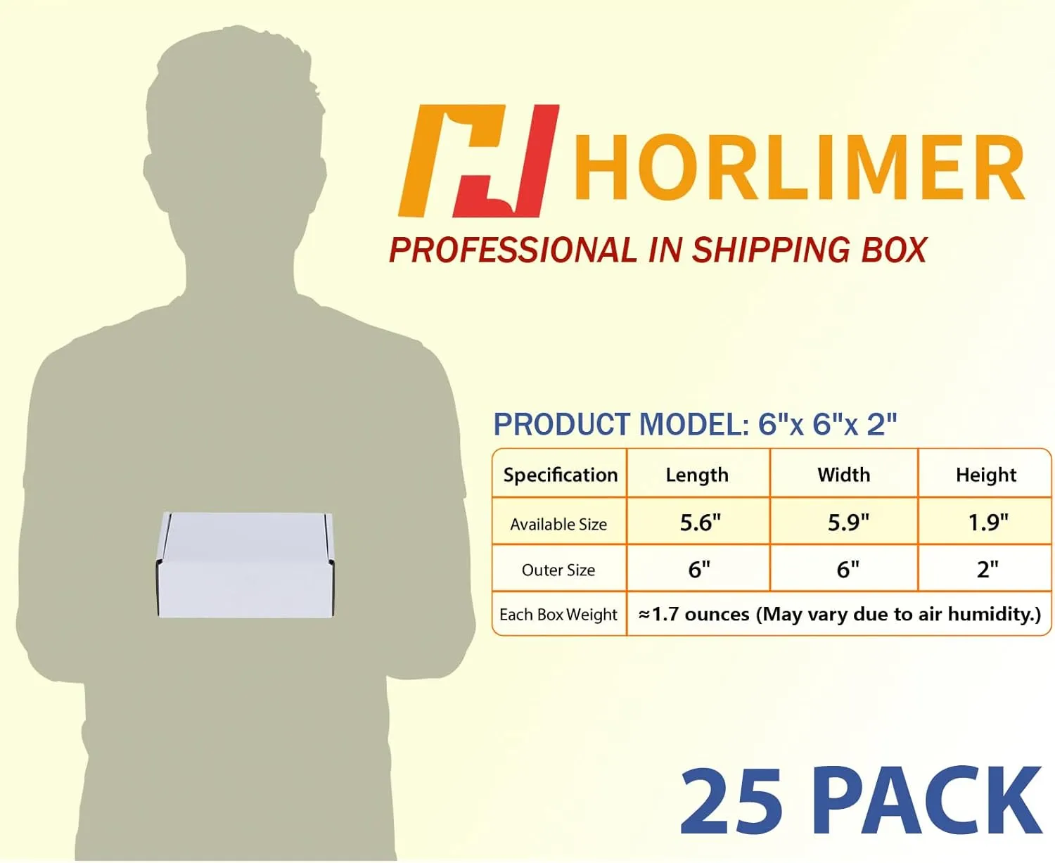 HORLIMER 6x6x2 inches Shipping Boxes Set of 25, White Corrugated Cardboard Box Literature Mailer, 25 Stickers Included