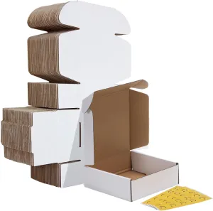 HORLIMER 6x6x2 inches Shipping Boxes Set of 25, White Corrugated Cardboard Box Literature Mailer, 25 Stickers Included