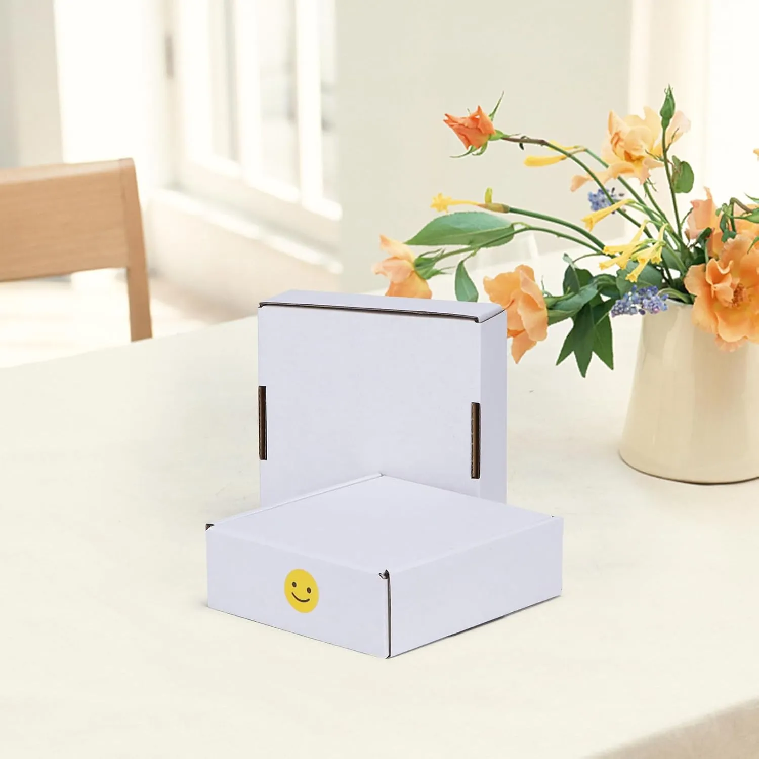 HORLIMER 6x6x2 inches Shipping Boxes Set of 25, White Corrugated Cardboard Box Literature Mailer, 25 Stickers Included