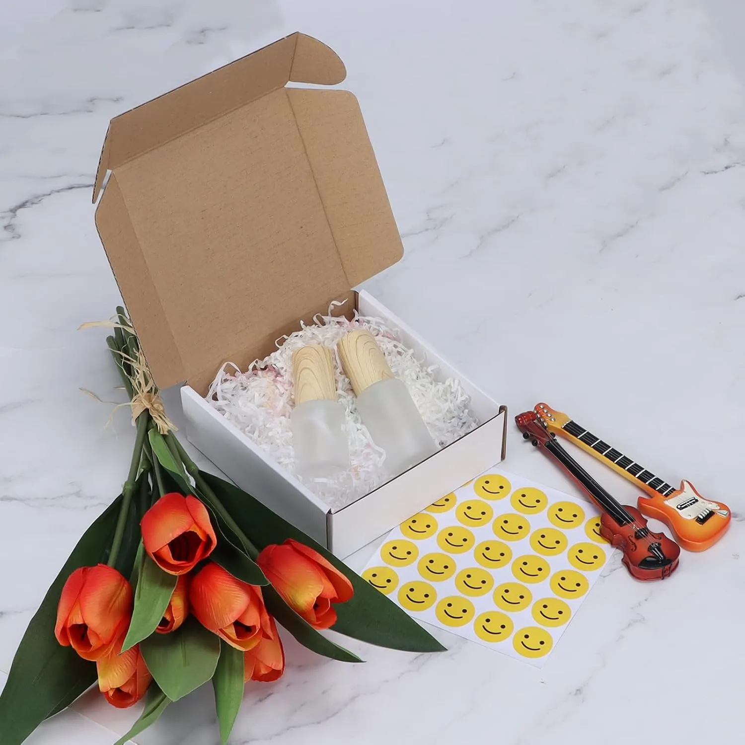 HORLIMER 6x6x2 inches Shipping Boxes Set of 25, White Corrugated Cardboard Box Literature Mailer, 25 Stickers Included