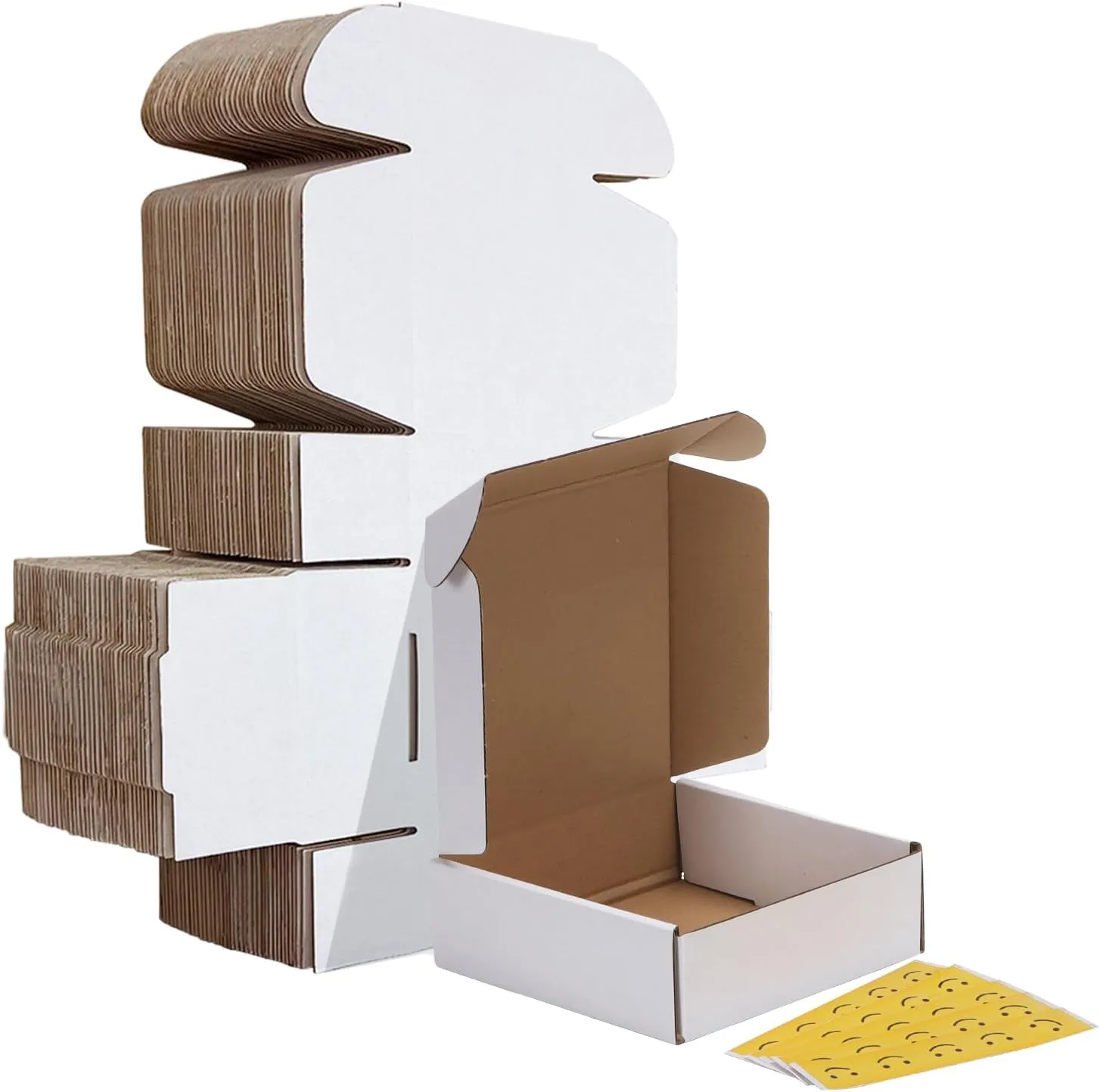 HORLIMER 6x6x2 inches Shipping Boxes Set of 25, White Corrugated Cardboard Box Literature Mailer, 25 Stickers Included