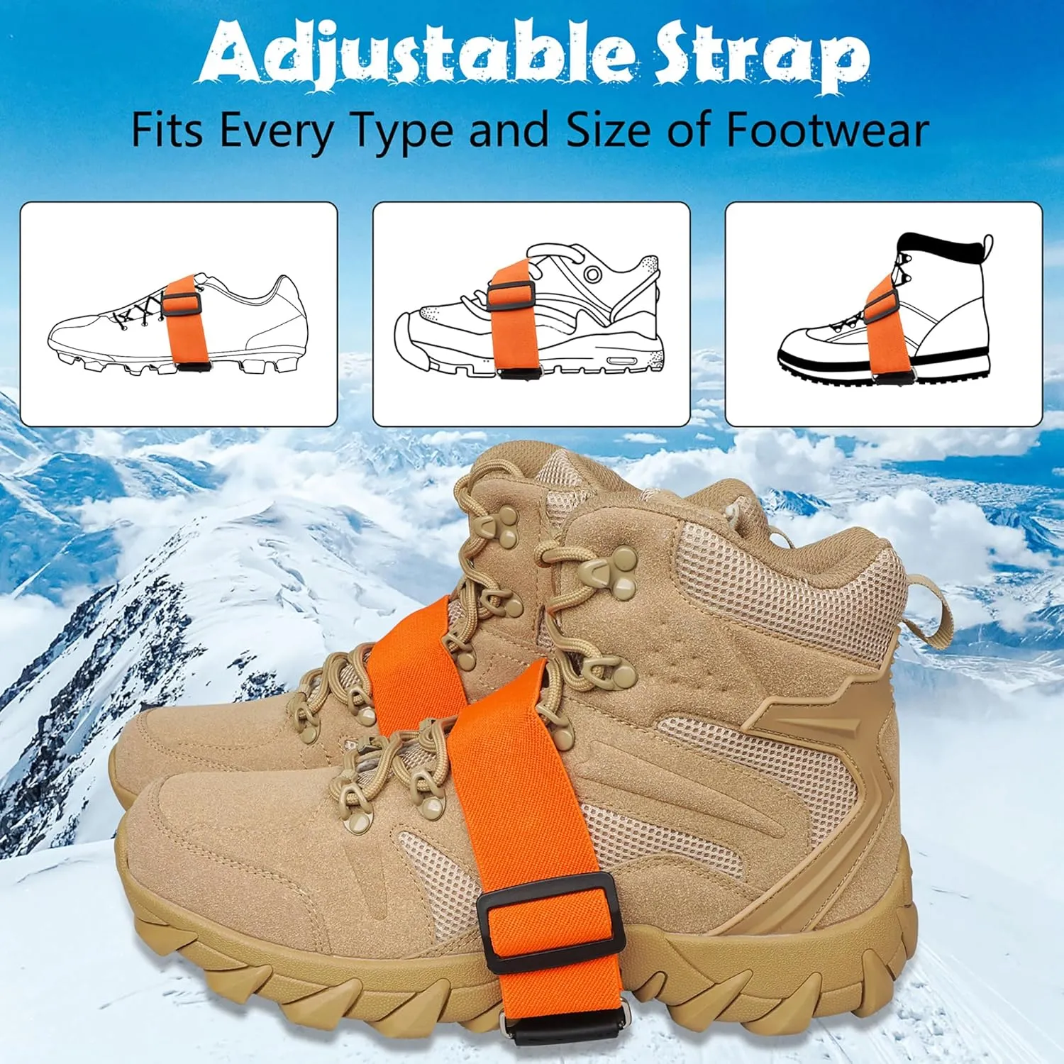 Ice Cleats Snow Traction Cleats for Boots and Shoes Mid-Sole Non Slip Crampons with Adjustable Straps 7 Tungsten Studs for Secure Grips Rotatable Traction Aids Walking on Snow and Ice