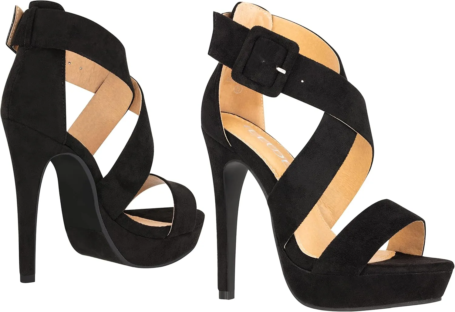 ILLUDE Women's High Heels Open Toe Ankle Strap Stilettos Platform Sexy Party Heeled Sandals – Cake