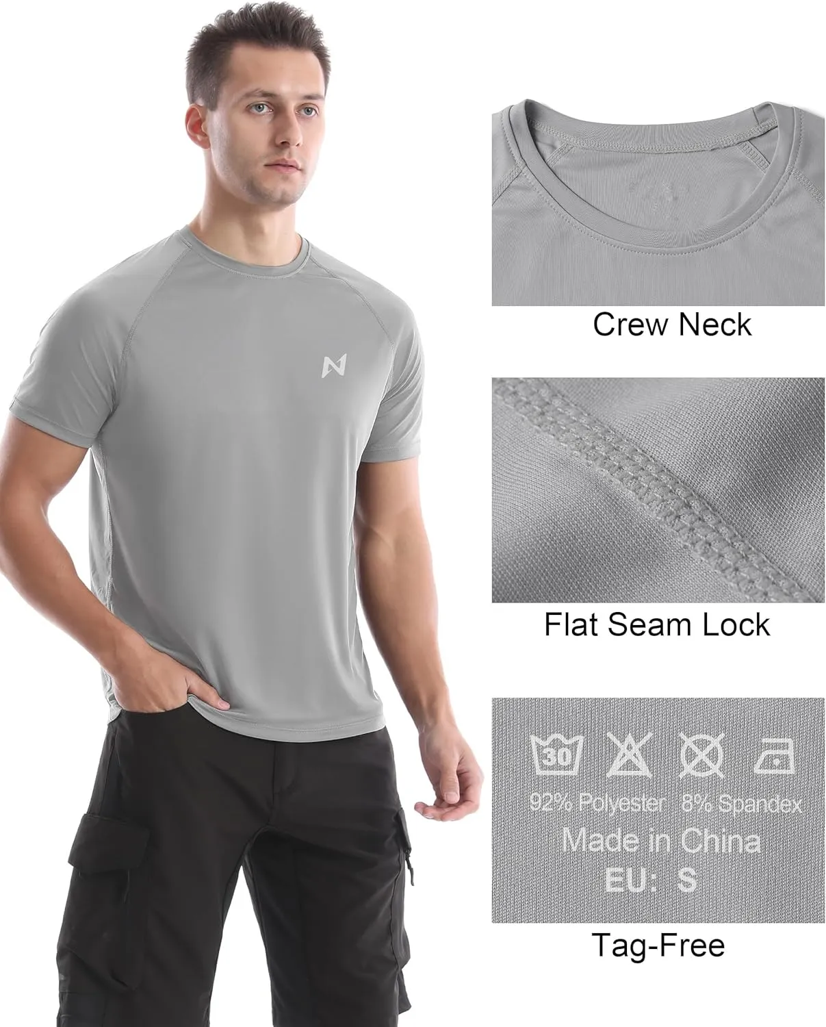 isnowood UPF 50  Swim Shirts for Men, Sun Protection Short Sleeve Rash Guard Mens Quick Dry Surf Athletic Beach Shirt