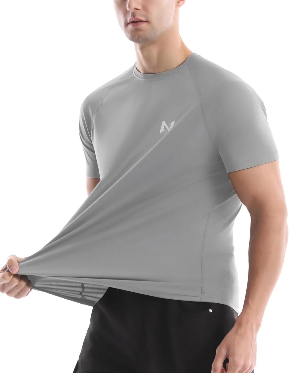 isnowood UPF 50  Swim Shirts for Men, Sun Protection Short Sleeve Rash Guard Mens Quick Dry Surf Athletic Beach Shirt