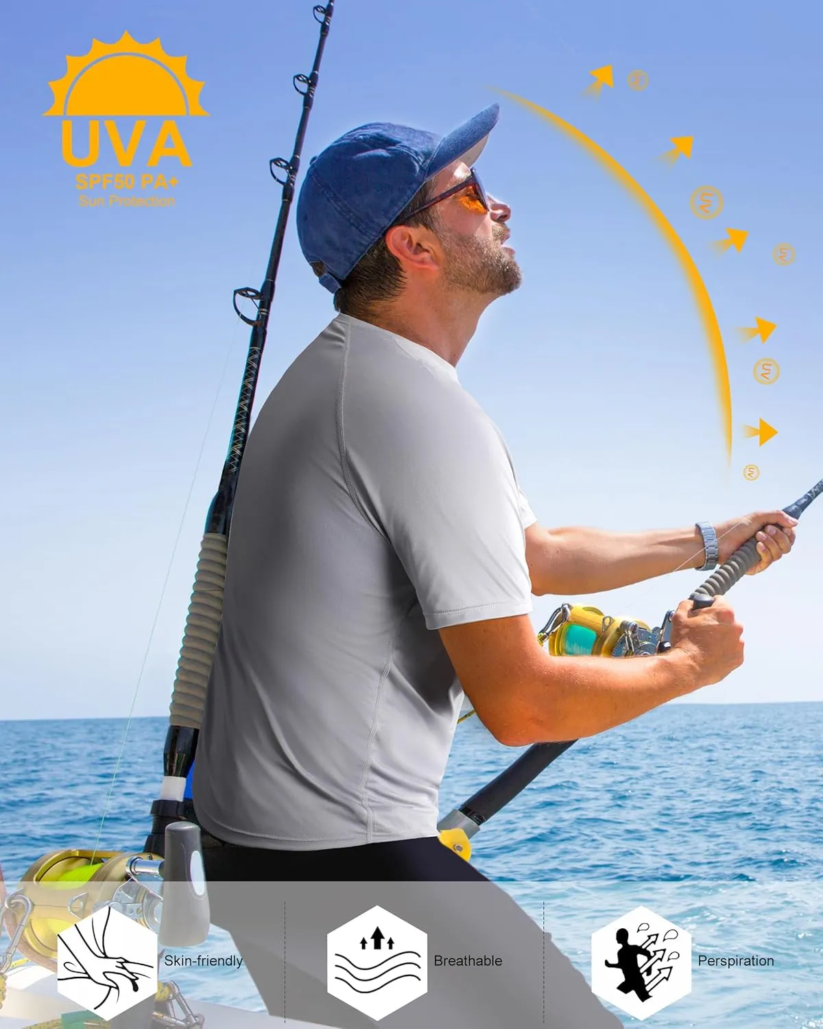 isnowood UPF 50  Swim Shirts for Men, Sun Protection Short Sleeve Rash Guard Mens Quick Dry Surf Athletic Beach Shirt