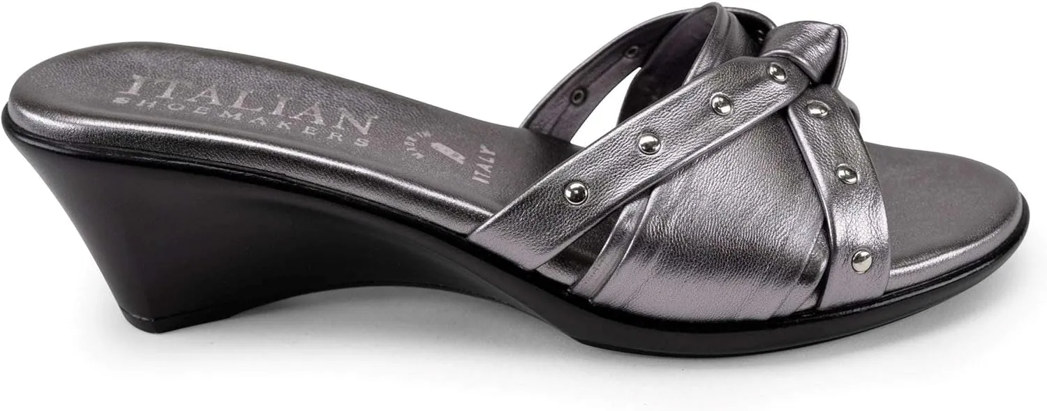 ITALIAN SHOEMAKERS Avra Women's Wedge Sandal with Knot Strap and Metallic Features Comfort