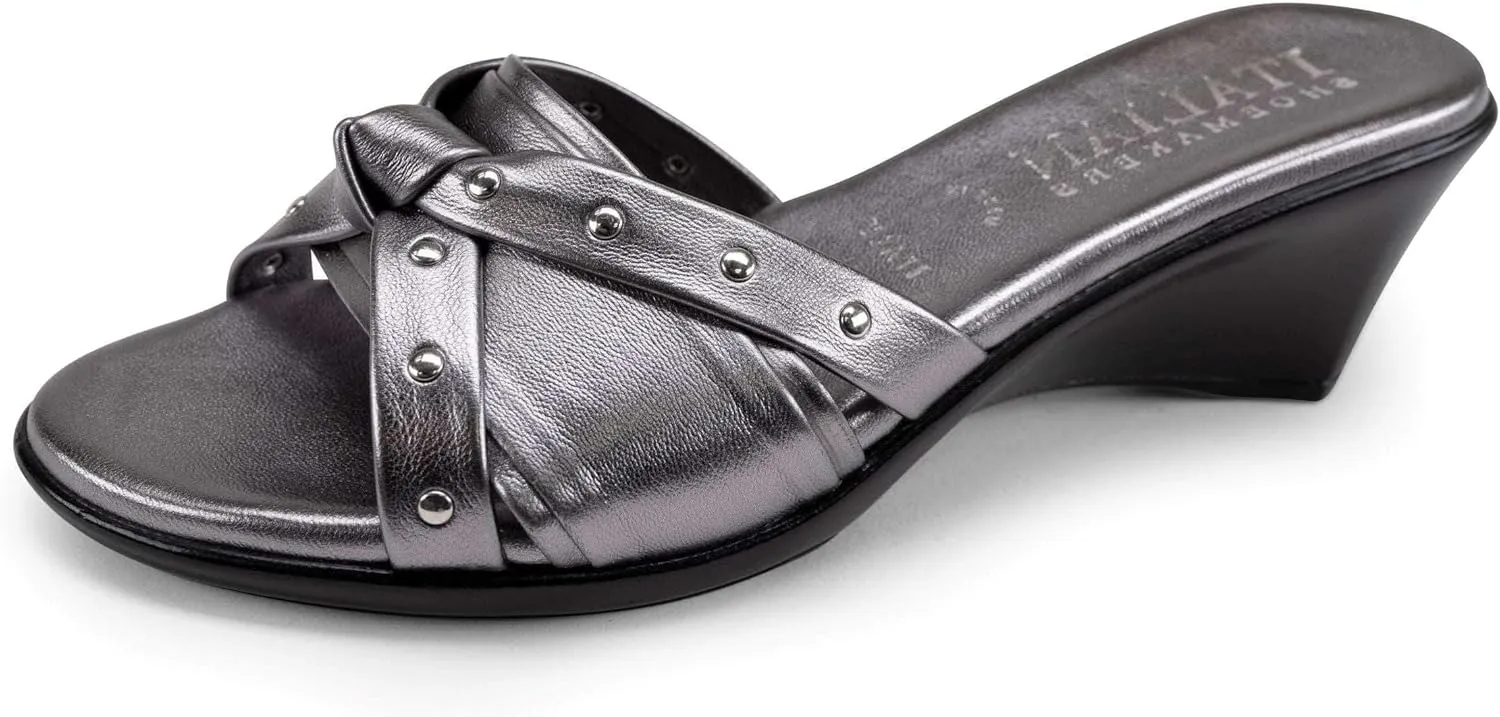 ITALIAN SHOEMAKERS Avra Women's Wedge Sandal with Knot Strap and Metallic Features Comfort