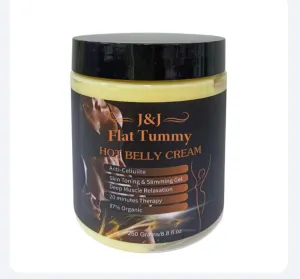 J&J Flat Tummy Hot Belly Cream: Flat Belly. Benefits: Anti-Cellulite, Skin Toning & Slimming Gel, Deep Muscle Relaxation, 20 Minute Therapy, 87% Organic.