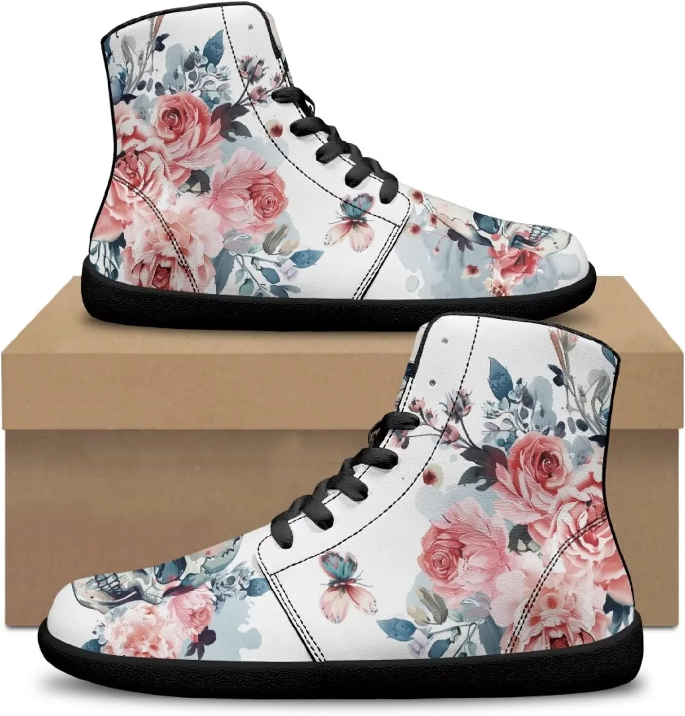 Jeiento Skull High Top Barefoot Running Shoes Breathable Sneaker for Men
