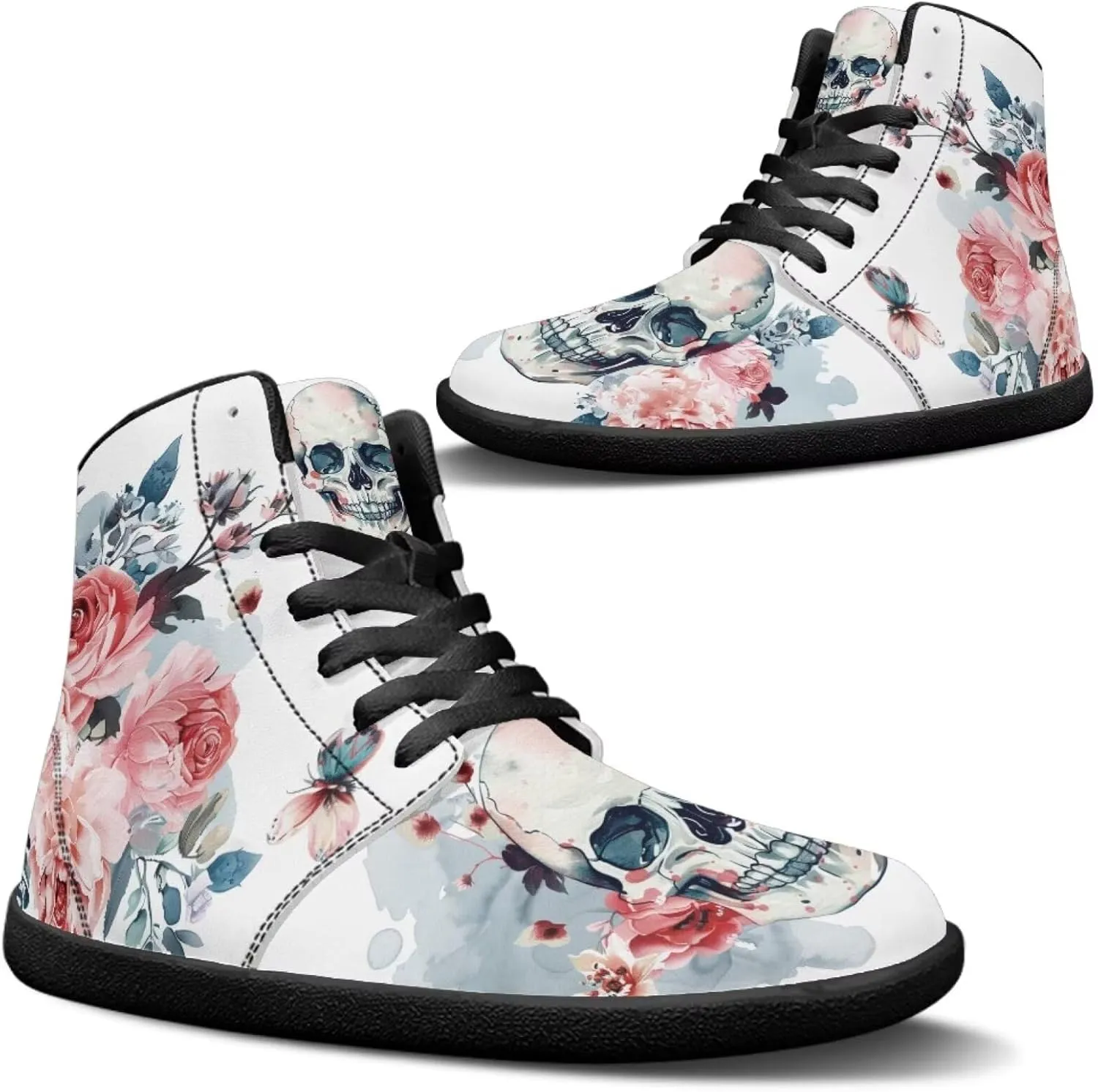 Jeiento Skull High Top Barefoot Running Shoes Breathable Sneaker for Men