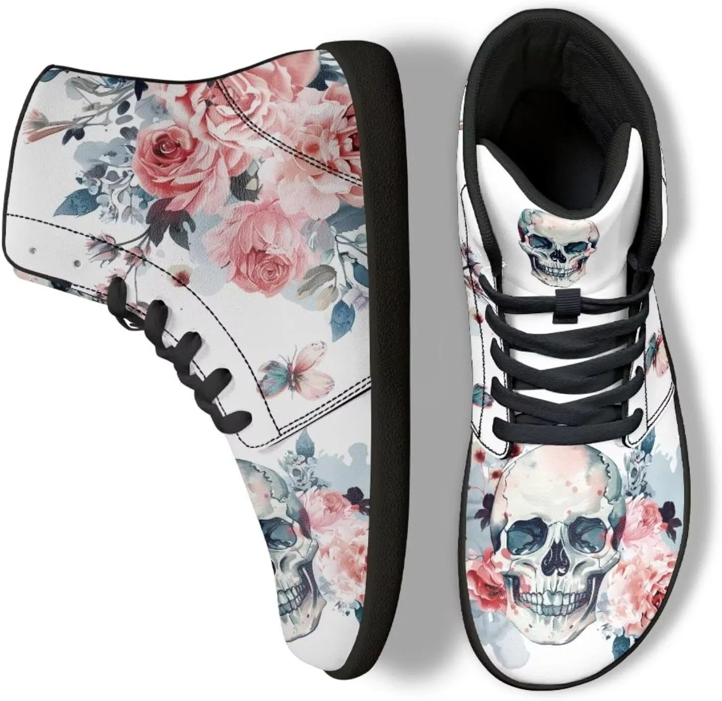 Jeiento Skull High Top Barefoot Running Shoes Breathable Sneaker for Men