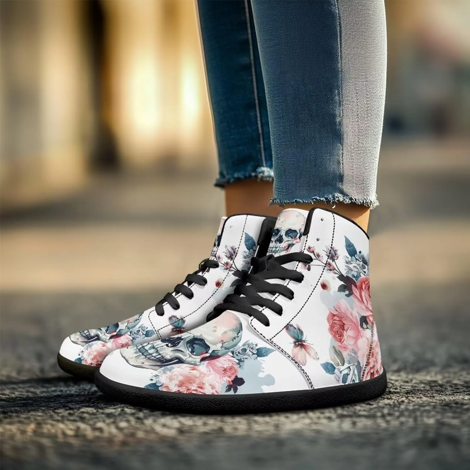 Jeiento Skull High Top Barefoot Running Shoes Breathable Sneaker for Men
