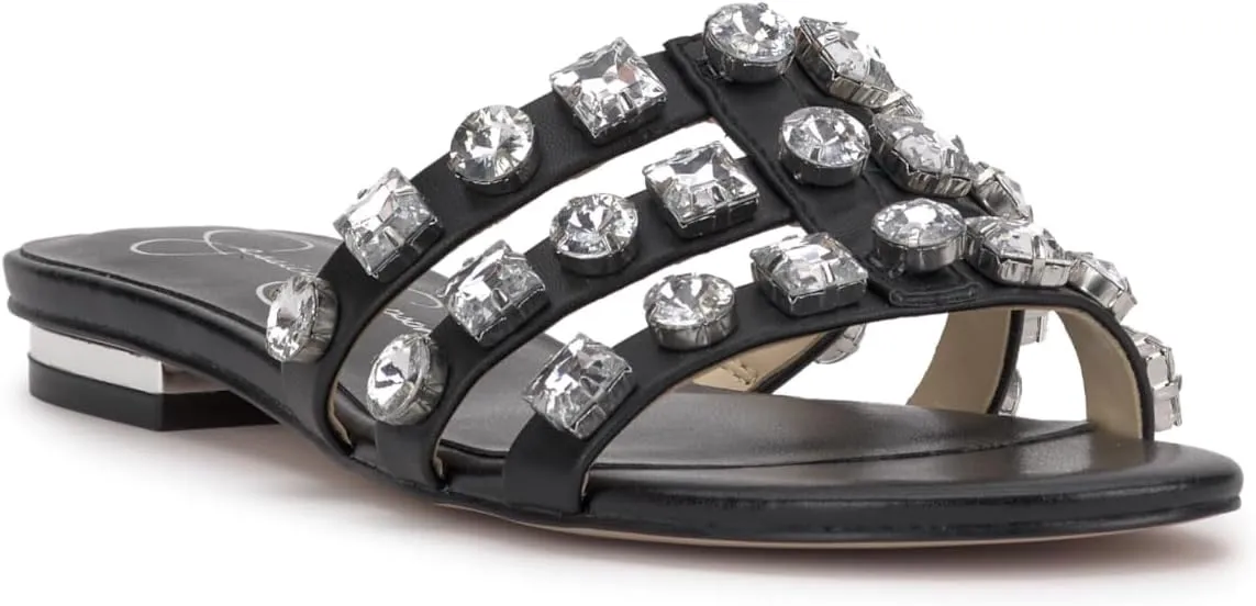 Jessica Simpson Womens Detta Rhinestone Slip On Slide Sandals