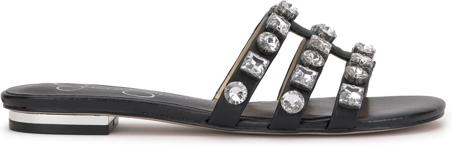 Jessica Simpson Womens Detta Rhinestone Slip On Slide Sandals