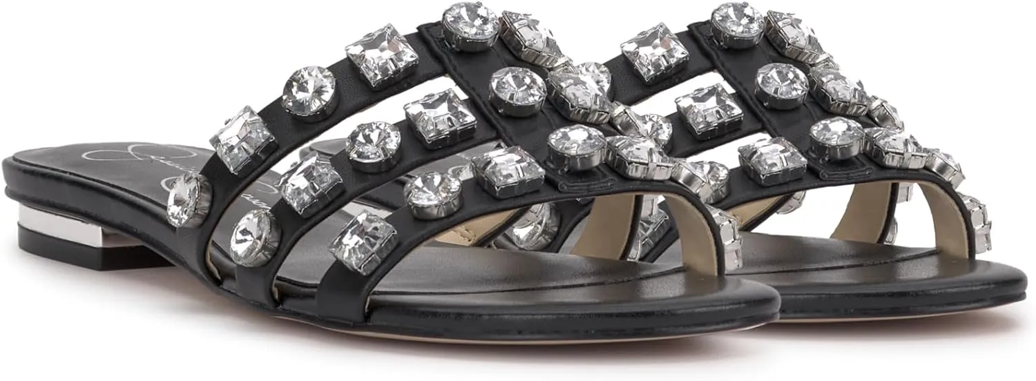 Jessica Simpson Womens Detta Rhinestone Slip On Slide Sandals